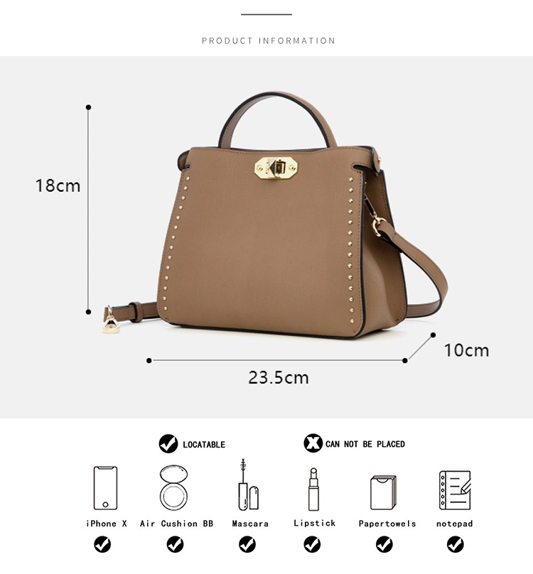 Manufacturer OEM Fashion Style Stud Cross Shoulder Designer Crossbody Bag Luxury Lady Fashion Genuine Leather Handbag