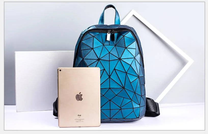 Geometric Rhombus PU Leather Outdoor Waterproof Backpack