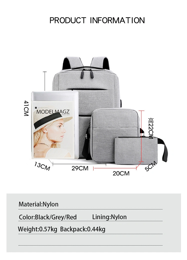 Promotion Wholesale 3 in 1 Set USB Backpack Laptop Bag Oxford Cloth Backpack Men′s Business School Computer Bag
