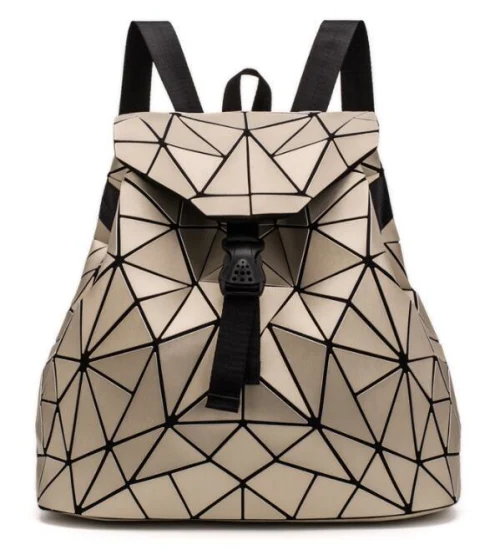 Venta al por mayor Polyhedral Lady Geometric Pattern PU Leather Travel Bag Fashion Commuter Backpack